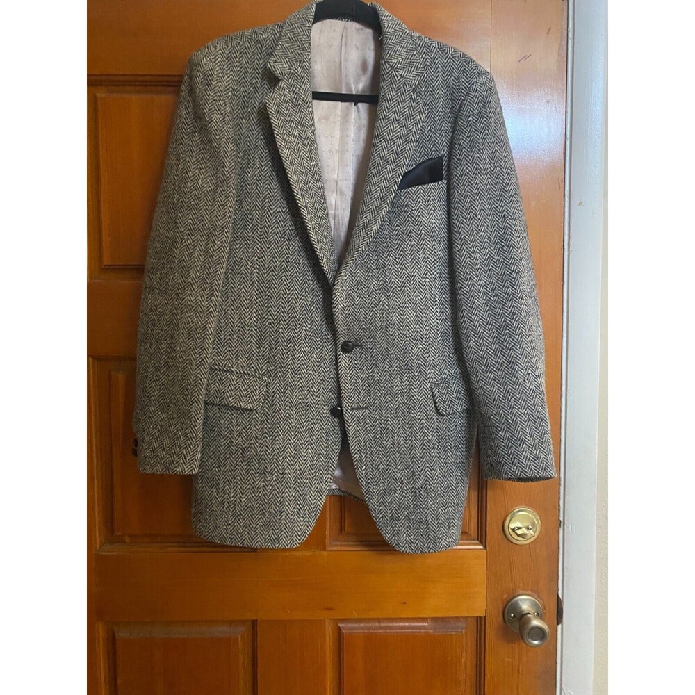 Harris Tweed Mens Black/White Herringbone Insulated Sport Coat SZ 40R/England